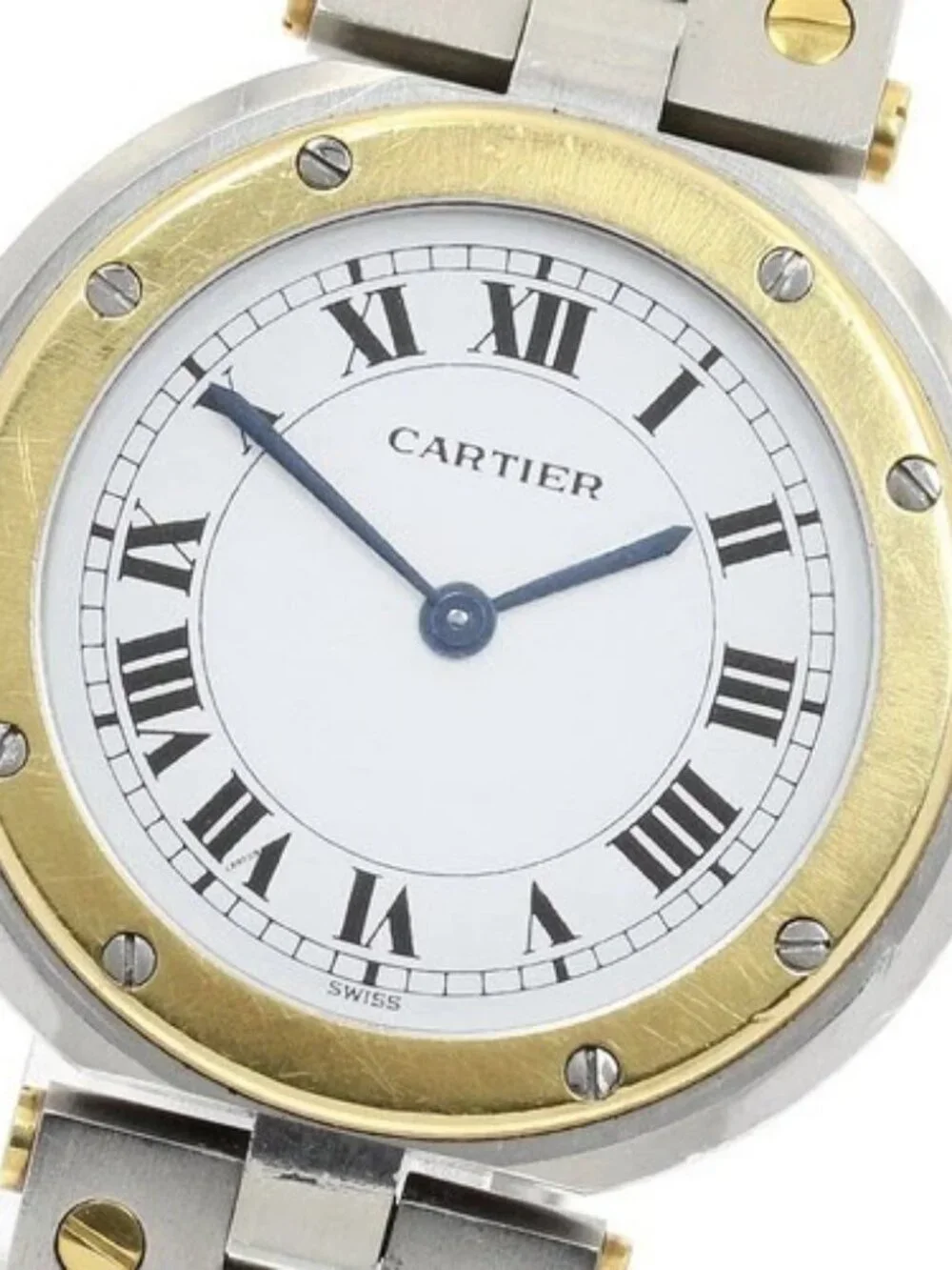 CARTIER Santos Round LM YG bezel white Dial Quartz Men's Watch_954669